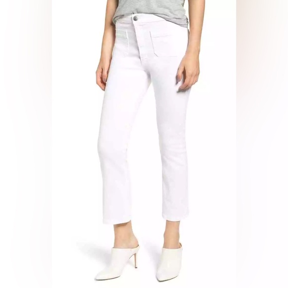 Current/Elliot Ultra High Waist Kick Jeans W/ Patch Pockets Sugar White Sz 25 - Picture 2 of 7